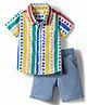 Babyhug Cotton Woven Half Sleeves Polka Dots Printed Shirt & Denim Shorts Set - Multicolor