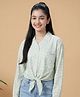 Lil Tomatoes Cotton Knit Full Sleeves Floral Printed Tie Up Detailed Shirt - Green