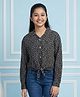 Lil Tomatoes Cotton Knit Full Sleeves Floral Printed Tie Up Detailed Shirt - Black