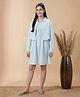Lil Tomatoes Cotton Woven Striped & Smocked Dress With Full Sleeves Shirt - Blue