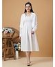 Lil Tomatoes Cotton Woven Striped & Smocked Dress With Full Sleeves Shirt - White