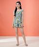 Lil Tomatoes Cotton Knit Sleeveless Lemon & Floral Printed Jumpsuit - Blue