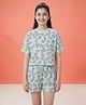 Lil Tomatoes Cotton Knit Half Sleeves Hearts Printed Coordinating Top & Shorts Night Suit - Mint Green