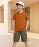Pine Kids Cotton Knit Half Sleeves Solid T-Shirt & Shorts Set - Orange & Olive Green
