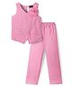 Hola Bonita Knit Sleeveless Glitter Overlapping Floral Applique Top & Pant Set - Pink