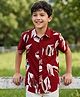 Pine Kids Cotton Woven Half Sleeves Leafy Printed Shirt - Dark Red