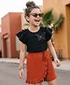 OLLINGTON ST. Sinker Knit Frill Sleeves Top & Skorts Set With Butterfly Applique - Rust Orange & Black