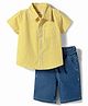 Babyhug Cotton Woven Half Sleeves Striped Shirt & Denim Shorts Set - Multicolor