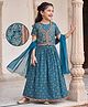EARTHY TOUCH Cotton Knit Half Sleeves Floral Foil Printed Choli & Lehenga Set With Dupatta - Teal Blue