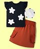 OLLINGTON ST. Cotton Knit Half Sleeve Frill Top With Flower Detail &  Skirts- Black & Rust Orange