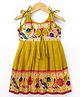 Bhartiya Paridhan Silk Woven Sleeveless Flared Ethnic Dress With Floral Print - Yellow