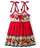 Bhartiya Paridhan Silk Woven Sleeveless Flared Ethnic Dress With Floral Print - Red