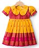 Bhartiya Paridhan Silk Woven Half Sleeves Flared Peter Pan Collared Ethnic Dress With Floral Foil Print - Yellow