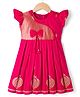 Bhartiya Paridhan Silk Woven Half Sleeves Ethnic Dress with Floral Design & Bow Applique - Pink