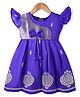 Bhartiya Paridhan Silk Woven Half Sleeves Ethnic Dress with Floral Design & Bow Applique - Purple
