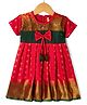 Bhartiya Paridhan Silk Woven Half sleeves Ethnic Dress With Floral Embroidery & Bow Applique - Pink
