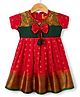 Bhartiya Paridhan Silk Woven Half sleeves Ethnic Dress With Floral Embroidery & Bow Applique - Red