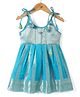 Bhartiya Paridhan Silk Woven Sleeveless Silk Woven Ethnic Dress With Floral Foil Print - Blue