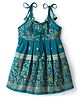 Bhartiya Paridhan Silk Woven Sleeveless Flared Ethnic Dress With Floral Foil Print - Blue