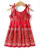 Bhartiya Paridhan Silk Woven Sleeveless Flared Ethnic Dress With Floral Foil Print - Dark Red