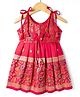 Bhartiya Paridhan Silk Woven Sleeveless Flared Ethnic Dress With Floral Foil Print - Dark Pink