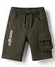 Olio Kids Cotton Knit Above Knee Length Shorts with USA Print - Olive Green