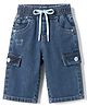 Olio Kids Denim Knit Capri With Cargo Pockets & Butterfly Embellishment - Light Blue