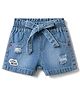 Olio Kids Denim Knit Above Knee Length Distressed Washed Shorts With Patch - Light Blue