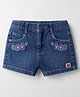 Olio Kids Knit Above Knee Length Denim Shorts with Butterfly Patch - Light Blue