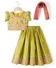 Babyhug Woven Frill Sleeves Georgett Embroidered & Sequinned Lehenga Choli & Dupatta Set- Lime Green