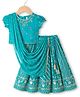 Babyhug Brocade Woven Half Sleeves  Choli Lagenga Dupattta Set with Floral and Sequinned Embroidery - Teal