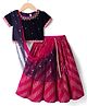 Babyhug Velvet Woven Half Sleeves Embroidered Neck & Sequinned Choli Lahenga & Dupatta Set- Navy & Dark Pink