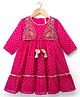 Babyhug Georgette Woven Full Sleeves Printed Ethnic Dress & Jacket With Floral Embroidery - Fuschia