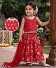 Babyhug Cotton Cambric Woven Sleeveless Floral Printed Choli & Lehenga Set With Dupatta - Red