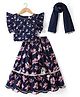 Babyhug Cambric Woven Half Sleeves Choli Lehenga Set with Floral Print & Dupatta - Navy Blue