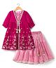 Babyhug Net Woven Floral Embroidered Lehenga Choli Set with Half Sleeves Jacket & Dupatta - Pink