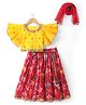 Babyhug Georgette Woven Half Sleeves Choli Lehenga Set with Floral Embroidery & Dupatta - Pink & Yellow