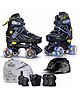 JASPO Scud X Trail Roller Skates Combo with Helmet and Knee, Elbow, Wrist Guard, Professional Outdoor Indoor Quad-Skates for Kids & Adults, Adjustable Roller Skates with 4 Shiny Wheels (Black, Large)