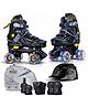 Jaspo Scud X Trail Roller Skates Combo with Helmet and Knee, Elbow, Wrist Guard, Professional Outdoor Indoor Quad-Skates for Kids & Adults, Adjustable Roller Skates with 4 Shiny Wheels (Black, Medium)