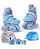 JASPO Scud X Trail Roller Skates Combo with Helmet and Knee, Elbow, Wrist Guard, Professional Outdoor Indoor Quad-Skates for Kids & Adults, Adjustable Roller Skates with 4 Shiny Wheels (Blue, Large)