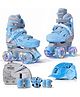 Jaspo Scud X Trail Roller Skates Combo with Helmet and Knee, Elbow, Wrist Guard, Professional Outdoor Indoor Quad-Skates for Kids & Adults, Adjustable Roller Skates with 4 Shiny Wheels (Blue, Medium)