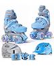 Jaspo Scud X Trail Roller Skates Combo with Helmet and Knee, Elbow, Wrist Guard, Professional Outdoor Indoor Quad-Skates for Kids & Adults, Adjustable Roller Skates with LED Wheels Small - Blue