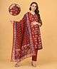 The Mom Store Cotton Woven Three Fourth Sleeves Floral Printed Maternity Kurti With Side Zipper Nursing Access With Pant & Dupatta Set - Maroon