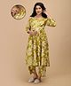The Mom Store Cotton Woven Three Fourth Sleeves Floral Printed Maternity Kurti With Front Open Nursing Access & Pant Set - Mustard