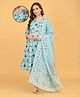 The Mom Store Cotton Woven Three Fourth Sleeves Floral Printed Maternity Kurti With Side Zipper Nursing Access & Pants With Dupatta Set - Sky Blue