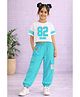 Trampoline Cotton Blend Knit Half Sleeves 82 Number Printed Crop Top & Joggers Set - Sky Blue & White