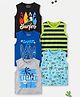 Trampoline Cotton Blend Knit Pack Of 5 Sleeveless Striped & Beach Theme Printed Tees - Multi Colour
