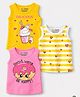 Trampoline Cotton Blend Knit Pack Of 3 Sleeveless Striped Donut & Heart Printed Tees - Yellow & Pink