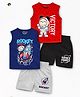 Trampoline Cotton Blend Knit Pack Of 2 Sleeveless Rocket & Victory Text Printed Tees & Shorts Set - Multi Colour