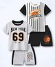 Trampoline Cotton Blend Knit Pack Of 2 Half Sleeves New York & Striped Basketball Text Printed Tees & Shorts Set - Black & Grey